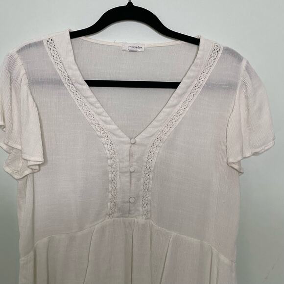 Eyeshadow Boho Cropped Blouse Flutter Sleeve Peplum Crochet Button Front White L - Picture 4 of 11